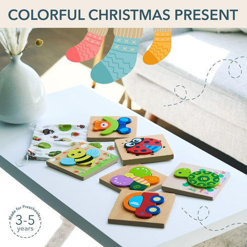 Magifire Wooden Puzzles for Toddlers 1-3, Set of 6 Montessori Toys, Safe for Kids with Storage Bag and Giftable Box