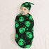 Green Alien Head Newborn Swaddle Blanket and Hat Set, Soft Baby Receiving Blanket for Infant Boy Girl Gift