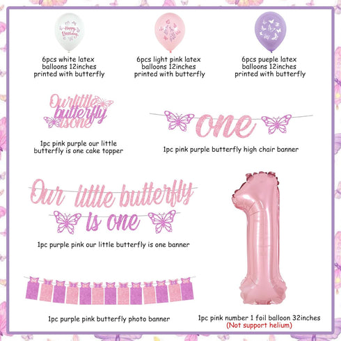 1st 1st Butterfly Birthday Decorations for Girls Pink Purple Our Little Butterfly is One Banner Cake Topper Photo