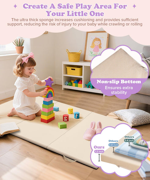 39X59Inch Vegan Leather Play Mat for Baby Trifold Thick | Soft Padded Foam Floor Mat for Kids Playroom | Foldable