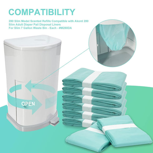 Zippland 330 8 Count Diaper Pail Liner Refills Bags Compatible with Janibell Akord Series Adult Diaper System, Green