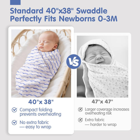 3-Pack, 1 (47" 47") 2 (38" 40") hahaland Muslin Swaddle Blankets Bamboo - Large x & Standard x - Breathable Silky Soft