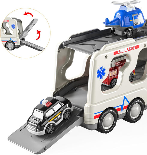 5 Pack 3 4 5 6 3-9 TEMI Ambulance Vehicle Toddler Truck Toys for Year Old Boys, Friction Powered Cars with Toy