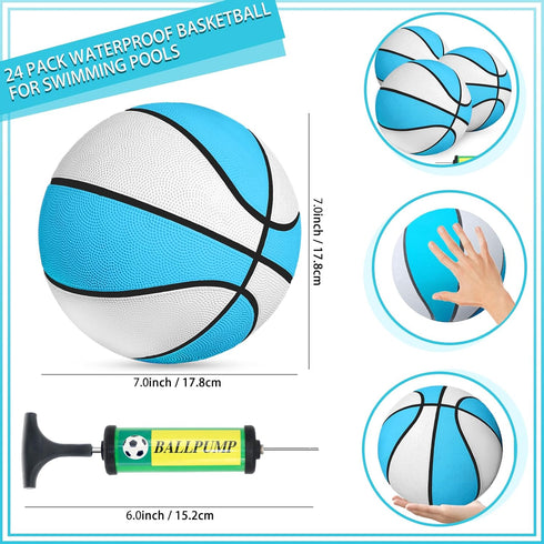 24 Pcs Mini Basketball 7'' Water Basketball Bulk, Pump for Swimming Pool Indoor Mini Hoop