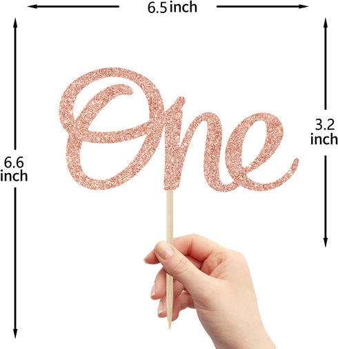 One Cake Topper - 1st Birthday Number One Cake Decorating, First Anniversary Party Decor Rose Gold Glitter
