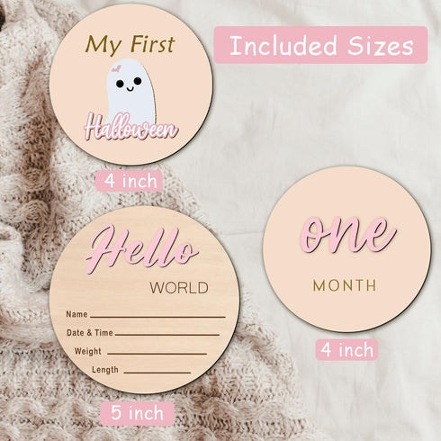 cephira 1-12 Monthly Baby Milestone Maker Discs, Baby Milestone Signs for Newborn Baby, Hello World Newborn Sign