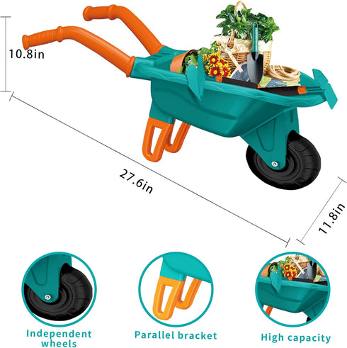 16Pcs Kids Gardening Tools Set - Outdoor Toys with Wheelbarrow, Apron, Watering Can for Educational STEM Learning