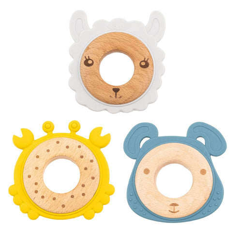 3-Pack Baby Teething Toys for 0-12 Months | Food-Grade Silicone & Natural