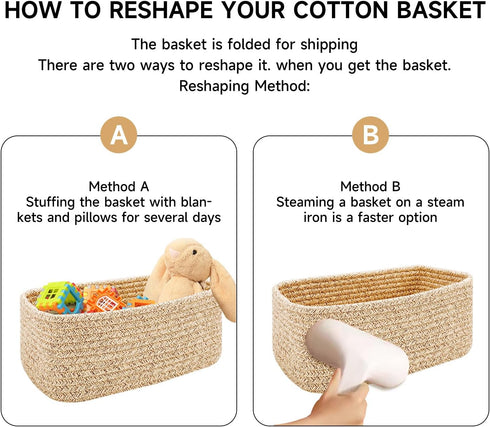 Closet 13x8.5x5.1 3 Packs MiniArk Small Storage Baskets for Organizing | Organizer Bins | Shelf Toy Basket | Woven Rope