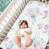 4 Set TANOFAR Piece Crib Bedding for Girls, Purple Flower Quilt, Crib Skirt, Diaper Stacker, Soft Microfiber Comforter