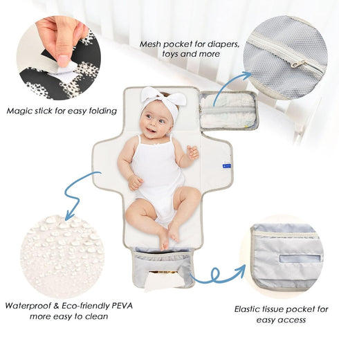 WELLDAY Boho Leopard Portable Diaper Changing Pad - Waterproof Foldable Baby Diaper Changing Pad with Built-in Pillow