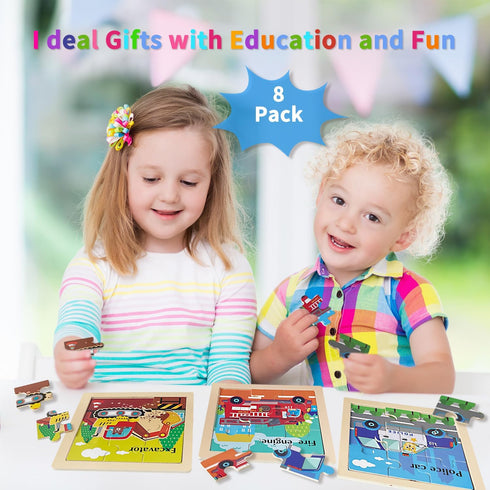 2-4, 9 3-5, 2-4 Wooden Puzzles for Toddlers Pieces Vehicle Jigsaw Puzzles for Kids Ages Toddler Toys for Preschool