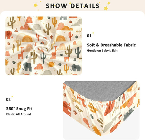 miaozhen 1 Pack 52x28 Cotton Baby Crib Sheets for Boys Girls Soft Stretchy Western Funny Desert Scene Crib Mattress