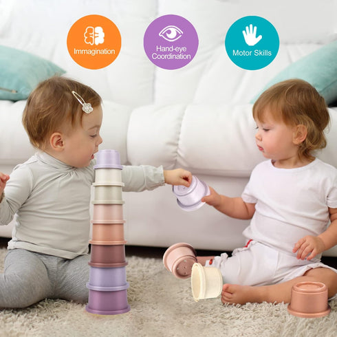 Baby Stacking Toy Cups, Toddler Stackable Bath Toy for 1-3, Nesting Cups for 6-12 Months, Montessori Gift for 2-4 Years