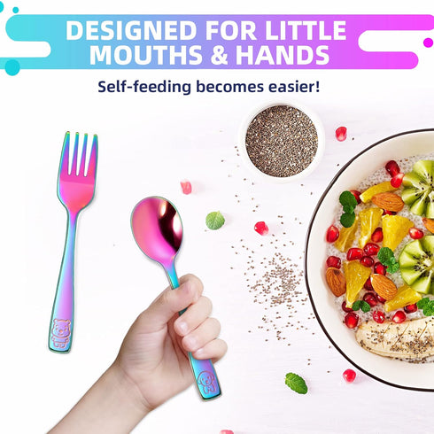 VITEVER 10 Pack Toddler Utensils, Stainless Steel Rainbow Silverware Set for Kids, Includes Forks and Spoons,