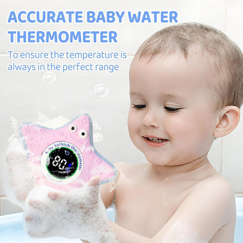 Bath Thermometer with LED Display and Temperature Warning, Digital Room Fahrenheit Water Temperature Thermometer, Infant Bath Toys Floating Toy Safety Thermometer for Kids Newborn, Yellow