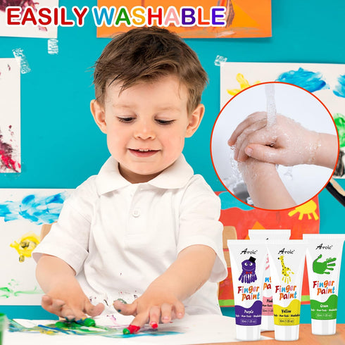 AROIC 8PCS Washable Finger Paint for Kids, Non-Toxic 8 Colors Art Supplies for Toddlers & DIY Crafts