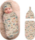 Nanyizly Trees and Boats Newborns Beanie Swaddle Blanket Set Baby Receiving Blankets for