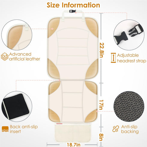 2 (1-Pack, Sinvitron Car Seat Protector for Child Car Seat - Waterproof Non-Slip Leather Mat with Mesh Pockets