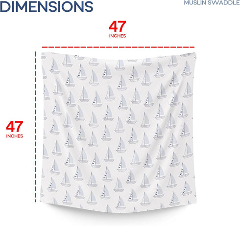 Muslin Swaddle Nautical, Receiving Blanket, Breathable and Soft, 47" x 47", Wrap for Baby Boys and Girls, Registry, Newborn by Llama Creek