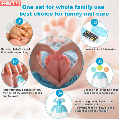 Trimmer 10 8 Baby Nail Clippers, FANSIDI Safe Baby Nail Baby Nail File Electric with Filing Pads Sandpapers for Newborn