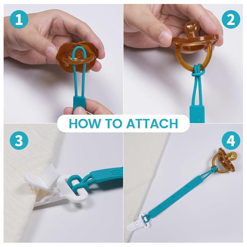 Girls,Pack 4 One Piece Design Silicone Pacifier Clip Holder for Baby Boys and of Flexible Paci Leash,Binky