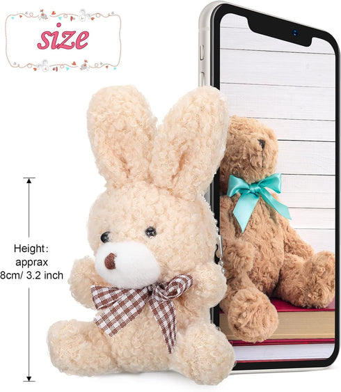 12 Pcs Mini Plush Stuffed Animal Bulk 4 Inch Back to school Halloween for DIY Kids Birthday Carnival School Prizes Gift Goodie Bag Filler(Pink, Apricot, Gray, White,Rabbit)
