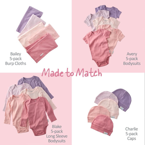 5-Pack 100% Butterblu Bailey Burp Cloths Organic Cotton Knit for Newborn & Baby Boys & Girls, Pink, One Size
