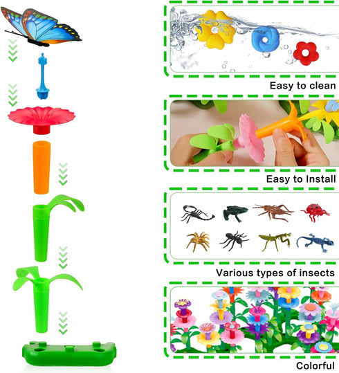 Toys Gifts for 2-6 Years Old, 156 PCS Insect Flower Garden Building Set, Educational Learning for Toddler Girls & Boys