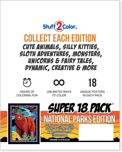 Pack 18 Super of Fuzzy Velvet Coloring Posters (National Parks Edition) - Great for Family Time, Arts & Crafts, Travel