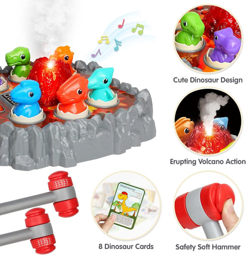 Yerloa Dinosaur Toys for Kids 3-5, Toddler Volcano Whack A Mole Game with 2 Hammers, Musical Learning Gift