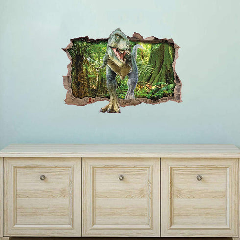 Dinosaur Forest Wall Stickers, 3D Smashed Wall Decals Art Decor for Boys Kids Bedroom Nursery DIY