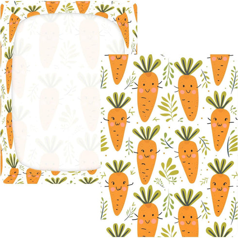 KICPOAY 52x28 Cute Carrots Leaves Toddler Bed Crib Sheets Baby Crib Sheets Cover for Soft Mini Crib Mattress