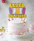 Girls Level 8 Unlocked Cake Topper, Glitter Gaming 8th Birthday Decoration, Video Game Theme Party Favor