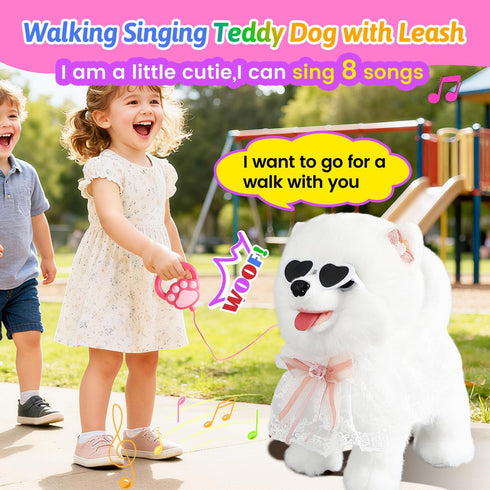 Marsjoy Samoyed Walking Barking Dog for Kids Interactive Musical Puppy Robot Repeats What You Say, Realistic Licking