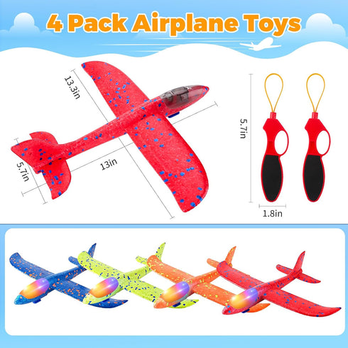 SpringFlower 4 Pack Airplane Flying Toys, 4 Throwing Foam Planes for Kids 3-8, Outdoor Flying Toy Birthday Gifts