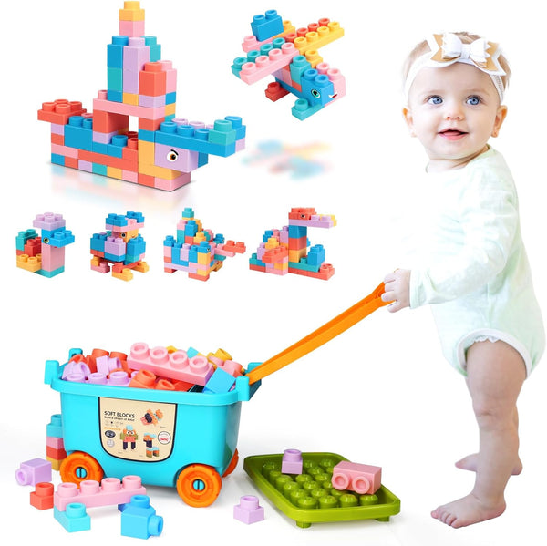 Large Particle Soft Building Block Toys with Storage Box for Toddlers Aged 18 Months to 6 Years (81P)