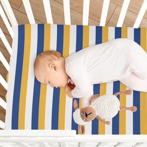 Pigsaly 28x52 inch Crib Sheets White Yellow Blue Stripe Baby Sheet for Standard Crib Mattress Boys Girls Toddler Bed