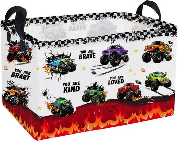 Essme Rectangular Kids Baskets,Monster Truck Storage Box,Cute Basket for Kids with Handles
