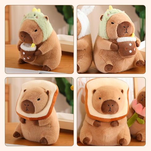 12" Capybara Plush Toy Pillow, Cute Stuffed Animal with Wearable Bread, Gifts for Girls Boys Kids