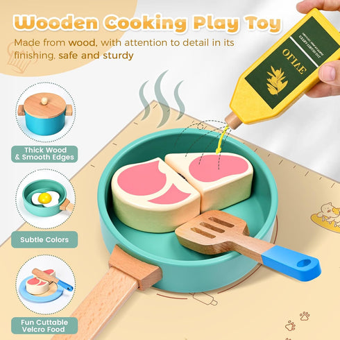 35 Set 3 4 5 6 PCS Wooden Play Kitchen Accessories, Pretend Play Kitchen Toys for Kids Toddlers, Wooden Play Cooking