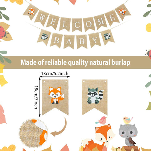 Boao 4 Pieces Baby Shower Decorations - Welcome Baby Woodland Banners Forest Animal Garland