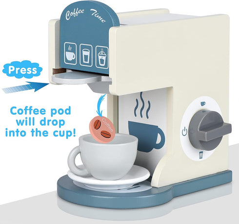 medoga Sets Play Kitchen Accessories Kids Wooden Coffee Maker Toy Espresso Machine Toddler Toy Kitchen for Girls