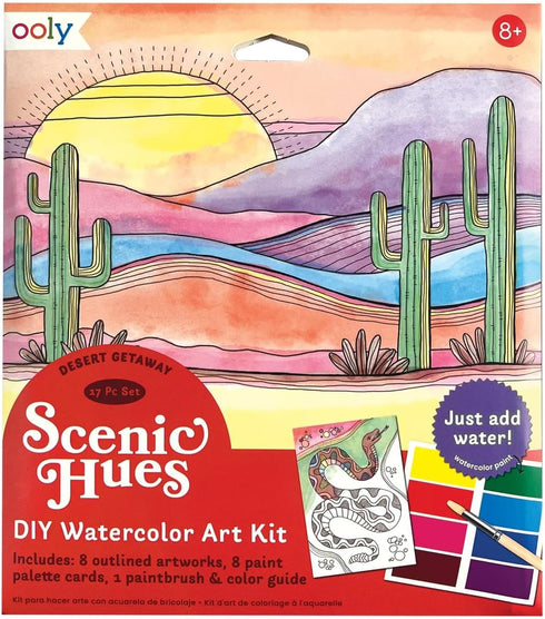 Ooly Scenic Hues D.I.Y. Watercolor Art Kit, Desert Getaway 17 PC Set