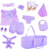 18INDC 11 Pcs Baby Doll Clothes with Purple Floral Design Baby Doll Bassinet