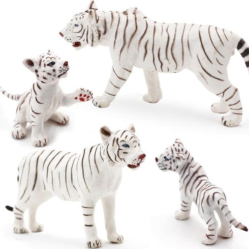 Gemini&Genius Realistic White Tiger Family Set with Cub, Safari Animal Figurines, Educational Playset for Kids