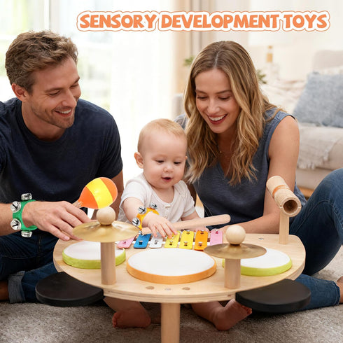 Set, 1-6, Kids Drum Montessori Musical Instruments for Toddlers Wooden Toys Montessori Music Table, Xylophone Drum Kit