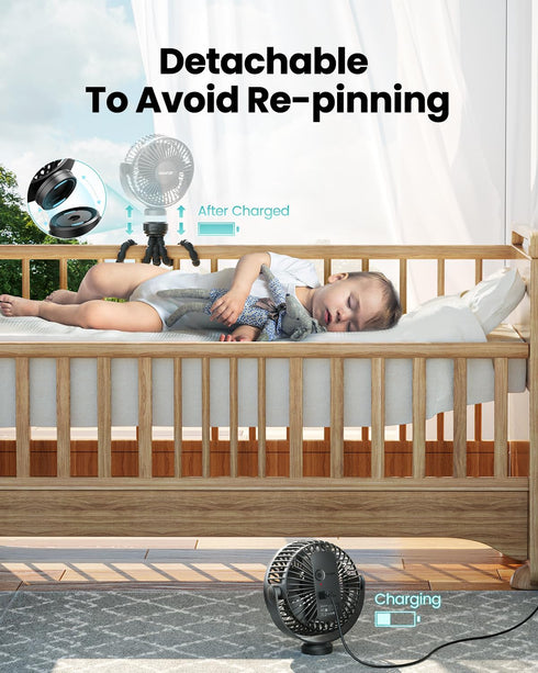 Gaiatop Mini Portable Stroller Fan, Battery Operated Clip on Fan, 3 Speed Rechargeable, Black