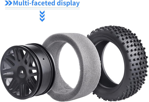 Hobbypark 1/10 Scale Off Road Buggy Tires & Wheel Rims Set (4-Pack) with 12mm Hex Hubs and Foam Inserts