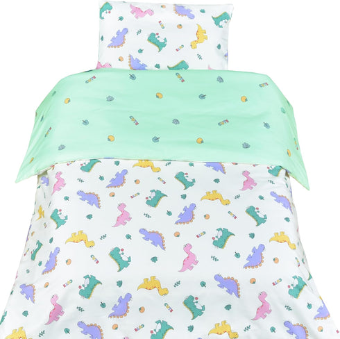 J-pinno Set, 100% 47" 59") Dinosaur Green Cute Boys Girls Cartoon Duvet Cover + Pillowcase Zipper Closure, Cotton